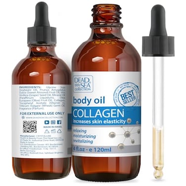 Dead Sea Collection Body Oil for Dry Skin Collagen Vitamin E Moisturizing Nourishing AntiAging Skin Elasticity Support for Face 4 Fl Oz Each