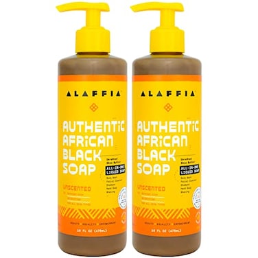 Alaffia Skin Care Authentic African Black Soap All in One Body Wash Face Wash Shampoo Shaving Soap with Fair Trade Shea Butter Unscented 2 Pack 16 Fl Oz Ea