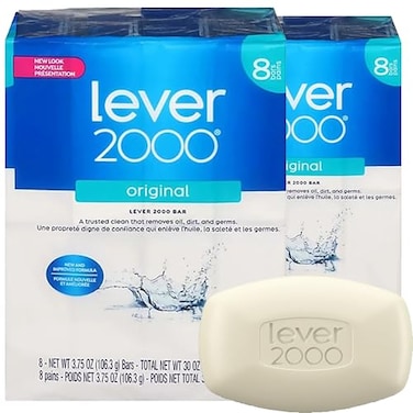 Lever 2000 Original Bar Soap Trusted Clean for Hands and Body 8 Bars 375 oz Each Pack of 2