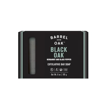 Barrel & Barrel Oak Exfoliating Bar Soap for Men Charcoal Walnut Shell Powder Scrub with Essential Oils Deep Cleansing Vegan Body Soap SLS Free Grooming Bar 6 oz Black Oak