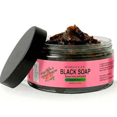 Zakia's Morocco Zakias Morocco Black Soap Beldi Soap with Rose Blossom Scent 100 natural Body Scrub Pure Natural Purifying Cleansing exfoliating for Hammam Ritual 88Oz 250gr