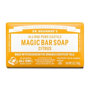 Dr. Bronner's Dr Bronners Pure Castile Bar Soap Made with Organic Oils For Face Body and Hair Gentle and Moisturizing Biodegradable Vegan Crueltyfree NonGMO Multi Citrus Orange 5 Oz