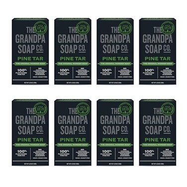 The Grandpa Soap Company Pine Tar Bar Soap for Men Made With Pine Tar Oil 3 in 1 Cleanser Deodorizer and Moisturizer Dermatologist Tested Safe for Sensitive Skin 425 Oz 8 Pack
