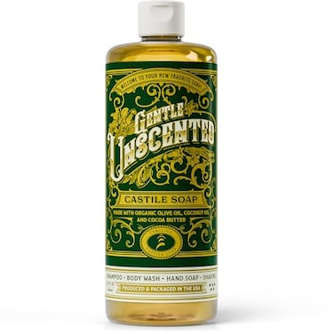 Carolina Castile Soap Unscented Castile Soap Liquid 32 oz Vegan Pure Organic Soap Concentrated Non Drying All Natural Formula Good for Sensitive Skin 32 Ounces