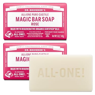 Dr. Bronner's Dr Bronners PureCastile Magic Bar Soaps Made with Regenerative Organic Certified Oils For Face Body Hair Vegan Soap Bars for Men Women Rose 2 pack 5 oz