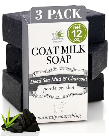 Southern Natural Activated Charcoal Soap Bar 3 Pack Face and Body Soap For Sensitive Skin With Dead Sea Mud Goat Milk Peppermint Essential Oil