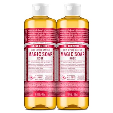 Dr. Bronner's Dr Bronners PureCastile Magic Liquid Soap Rose 16 Ounce 2Pack Made with Regenerative Organic Certified Oils 18in1 Uses Face Hair Hand Body Soap Laundry Pets Concentrated Vegan