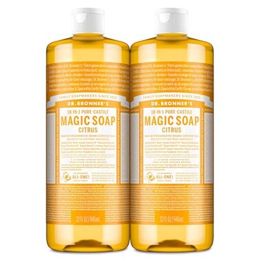 Dr. Bronner's Dr Bronners Magic SoapPureCastile Liquid Soap Citrus 32oz 2PackRegenerative Organic Certified Oils 18in1 Uses Body Hair Laundry Pets Dishes Concentrated Vegan NonGMO