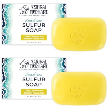 Natural Elephant Dead Sea Sulfur Soap 44 oz with Dead Sea Salt Aloe Vera Sulphur Face and Body Cleanser Bar for All Skin Types 2 Pack 2 44 Ounce Bars