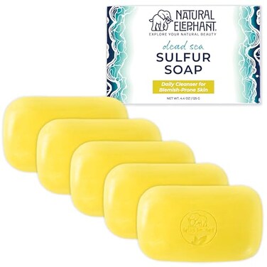 Natural Elephant Dead Sea Sulfur Soap 44 oz with Dead Sea Salt Aloe Vera Sulphur Face and Body Bar for All Skin Types 5 Pack 22 oz Total
