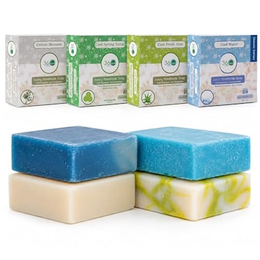 360Feel Fresh Bar Soap Set Made in the USA Castile Handmade Natural Cold Processed Gentle on Sensitive Skin 4 Refreshing Scents Aloe Vera Cotton Blossom Spring Scrub Cool Water5oz 4Pack