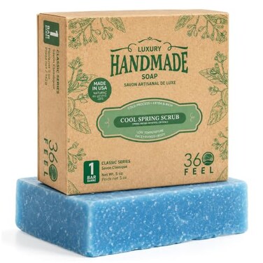 360Feel Cool Spring Scrub Soap Made in The USA Castile Handmade AllNatural ColdProcessed Infused with Essential Oils for Gentle Exfoliation Rich Lather 5 oz