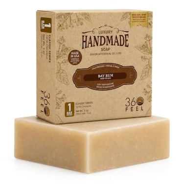 360Feel Bay Rum Bar Soap Made in the USA Castile Handmade AllNatural ColdProcessed Bay Rum Essential Oil Moisturizing with a Spicy Scent Calm Rich Creamy Lather 5oz