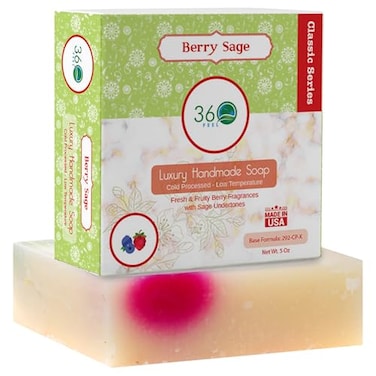 360Feel Berry Sage Soap Made in USA Castile Handmade AllNatural Cold Processed Infused with Berry Sage for Refreshing Cleanse Gentle Moisturizing Care and Rich Creamy Lather 5 oz