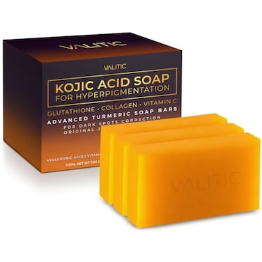 VALITIC Kojic Acid Soap for Hyperpigmentation with Glutathione Collagen Vitamin C Advanced Soap Bars with Turmeric Original Japanese Complex for Dark Spot Correction 3 Pack