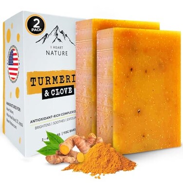 iHeart Nature Turmeric Bar Soap 2Pack Face Body Cleanser for Dark Spots Clove Essential Oil Creamy Aromatic Lather