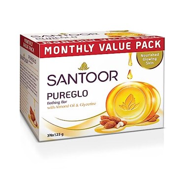 Santoor Pure Glo Glycerin Soap 125gm Pack of 3