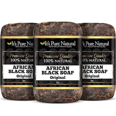 It's Pure Its Pure Natural African Black Soap Bars Original Pack of 3 Organic Raw Soap for Face Body Acne Treatment Dark Spot Remover Made in Ghana