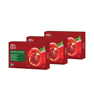 DE LEAF THANAKA Natural Pomegranate Bar Soap Vitamin E Anti Aging Ageless Glow Youthful Beauty Deep Cleansing Hydration Moisturize Clean Face Facial Body Skin Soap 100 g 3 Pack Count Pomegranate