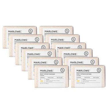 MARLOWE. MARLOWE No 102 Body Scrub Soap 7 oz 12 Bars Santal Exfoliating Soap Bar with Shea Butter Olive Oil Green Tea Extracts Cleanses Smooths Revitalizes Skin Warm Amber Spice Citron Scent