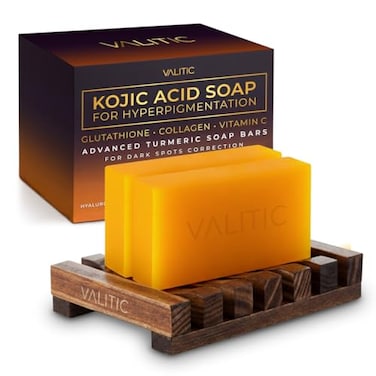 VALITIC Kojic Acid Soap for Hyperpigmentation with Glutathione Collagen Vitamin C Advanced Soap Bars with Turmeric Original Japanese Complex for Dark Spot Correction 2 Pack Holder
