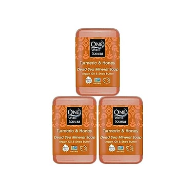 One With Nature Dead Sea Salt Turmeric Soap 4oz 3Pack Purifying and Exfoliating Soap Bar with Dead Sea Minerals and Turmeric for Face Body for Men Women