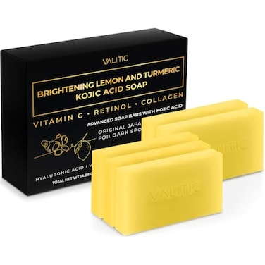 VALITIC Brightening Lemon Turmeric Kojic Acid Soap with Vitamin C Retinol Collagen Original Japanese Complex Infused with Hyaluronic Acid Vitamin E Shea Butter Dark Spot Corrector 5 Pack