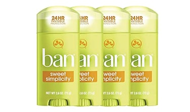 Ban Invisible Solid Antiperspirant Deodorant for Women and Men 24Hour Underarm Odor Sweat Protection Sweet Simplicity 26 Oz Pack of 4