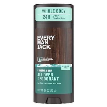 Every Man Jack All Over Deodorant 24 Hour Whole Body Odor Protection Aluminum Free Coastal Surf Scent 26 oz 1 Pack