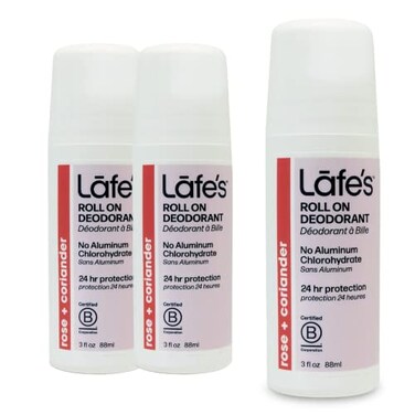Lafe's Lafes Natural Deodorant 3 Ounce RollOn Aluminum Free Natural Deodorant Rose Coriander 3 Pack
