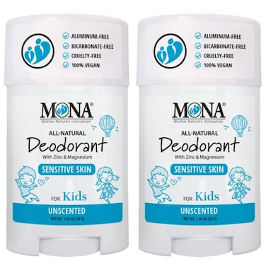 MONA Brands Unscented Natural Deodorant for Kids Preteens Teens Aluminum Free Baking Soda Free Gentle for Sensitive Skin Vegan Kids Deodorant Stick 2Pack