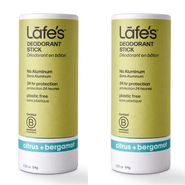 Lafe's Lafes Natural Deodorant 2Pack 225oz Plastic Free Natural Deodorant Stick in Paper Packaging Aluminum Paraben and Baking Soda Free with 24Hour Protection 2Pack Citrus Bergamot