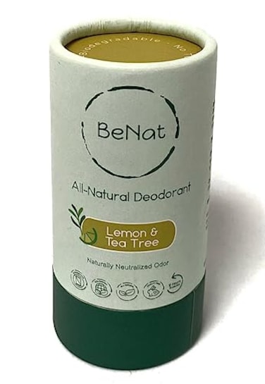 BeNat All Natural Deodorant Plastic Free For Women Men Aluminum Free Gluten Free Cruelty Free 24 Hour Long Lasting Protection Zero Waste Eco Friendly Lemon Tea Tree 3 oz