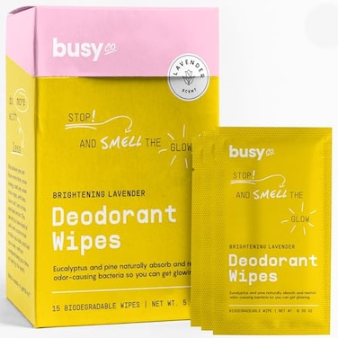 BUSYCO Glow Line Deodorant Wipes 15ct Lavender Rose Deodorant for Women wZinc Probiotics Prebiotics Individually Wrapped Sweat Wipes for Hydrating Odor Control Cleansing