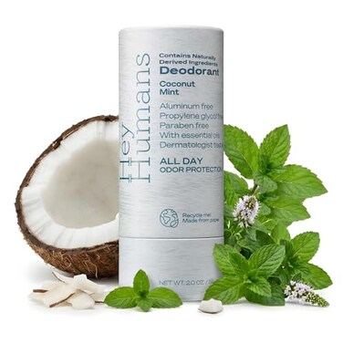 HEY HUMANS Hey Humans Deodorant Aluminum Free Deodorant for Women and Men Contains Naturally Derived Ingredients All Day Odor Control Refreshing Essential Oils Earth Friendly Package Coconut Mint