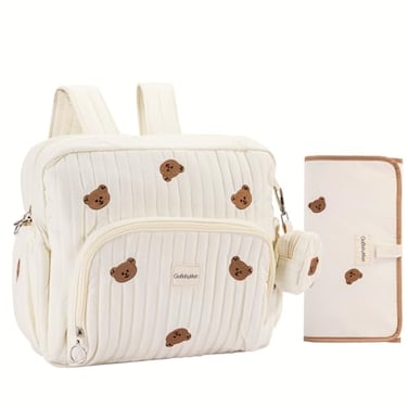 GOBABYMART Diaper Bag Backpack Medium Maternity baby bag Changing Pad Insulated Pockets Stroller Straps Pacifier Case Medium Beige Bears