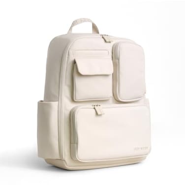 Itzy Ritzy Utility Diaper Bag Backpack Features 17 Pockets Including 2 Insulated Bottle Holders Trolley Sleeve and Includes Stroller Straps Changing Pad Part of the Belong Collection Cream