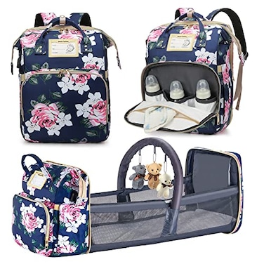 GurZinn Diaper Bag Backpack with Changing Station Foldable for Bady Toddler 3 in 1 Large Capacity Newborn Essentials Organizer with Stroller Hook for Girls and BoysBlue