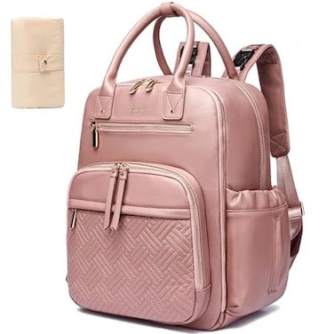 Yomiky Leather Diaper Bag Backpack for Women with Multiple PocketsLaptop Compartment and Changing Pad