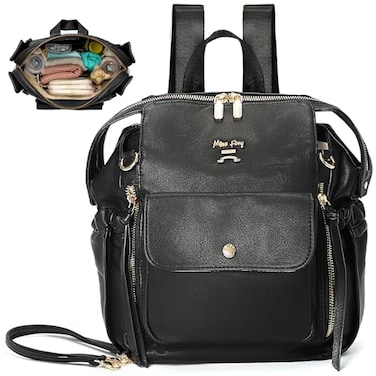 miss fong Mini Diaper Bag Backpack Small Diaper Bag with 12 Pockets Insulated Pocket 2 Insulated Pockets Black
