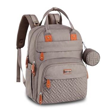 BabbleRoo Diaper Bag Backpack Baby Essentials Travel Tote Multi Function Water Resistant Diaper Bag Travel Essentials Baby Bag with Changing Pad Stroller Straps Pacifier Case Unisex Khaki