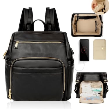 Omanmoli Diaper Bag Backpack Leather Large Baby Diaper Bag Essentials With 18 Organizing Pockets6 Insulated PocketsUSB Charging PortStroller StrapsChanging Pad Black