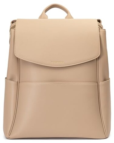 MIA + MIA SOPHIA Leather Diaper Bag Backpack with USB Charging port Changing Pad Stroller Straps and Bottle Holder Beige Olivia