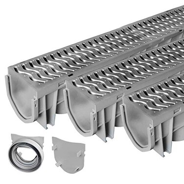 Source 1 Drainage Trench Driveway Channel Drain with Galvanized Steel Grate 3 Pack