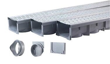URA WATER Model UA100 Drainage Trench Set Channel Drain With Galvanized Steel Grate 3 x 39 117 Total Length