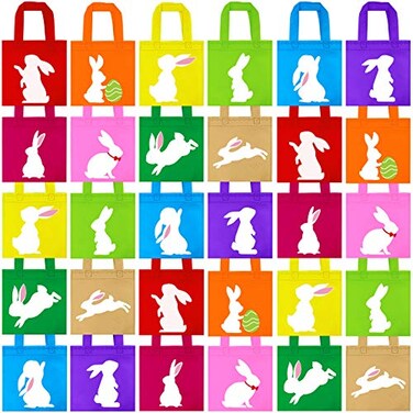 Elcoho 30 Pieces Easter Nonwoven Bunny Bags with Handles 88 Inch Easter Treat Bag Bulk Goodie Gift Bags for Easter Party Favors