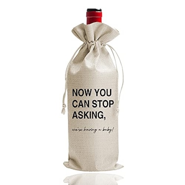 DOI-LANEE Now You Can Stop Asking Pregnancy Announcement Gift Baby Reveal Wine Bag for Grandparents Aunt Uncle DL053