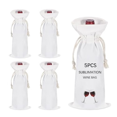 OKBA 5 PCS Sublimation wine gift bag blank Canvas bottle with drawstring Reusable gift BagsSuitable for sublimation screen printing DIY graffiti