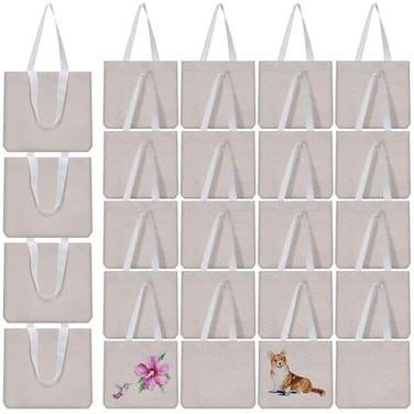 Sadnyy 24 Pcs Mini Tote Bag Bulk 8 x 8 Gift Bag Blank Small Canvas Tote Bags Goody Gift Sacks for DIY Crafts Party Favor
