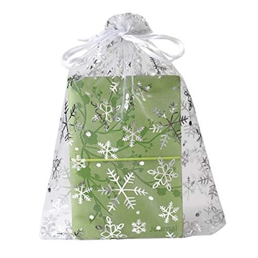 SUNGULF 100pcs Organza Pouch Bag Drawstring 6x9 16x22cm Strong Gift Candy Bag Jewelry Party Wedding Favor White Snowflake